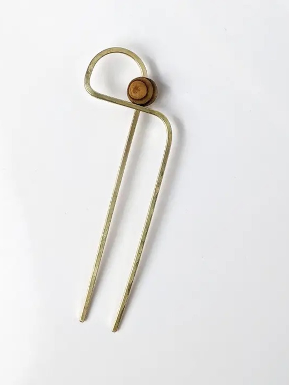 New🌟Free People-Minimal Brass U-Shaped Hair Fork with Wooden Accent - Gold
